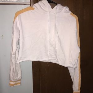 White and yellow striped long sleeve crop top